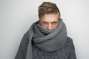 Face Covered by Gray Wool Scarf
